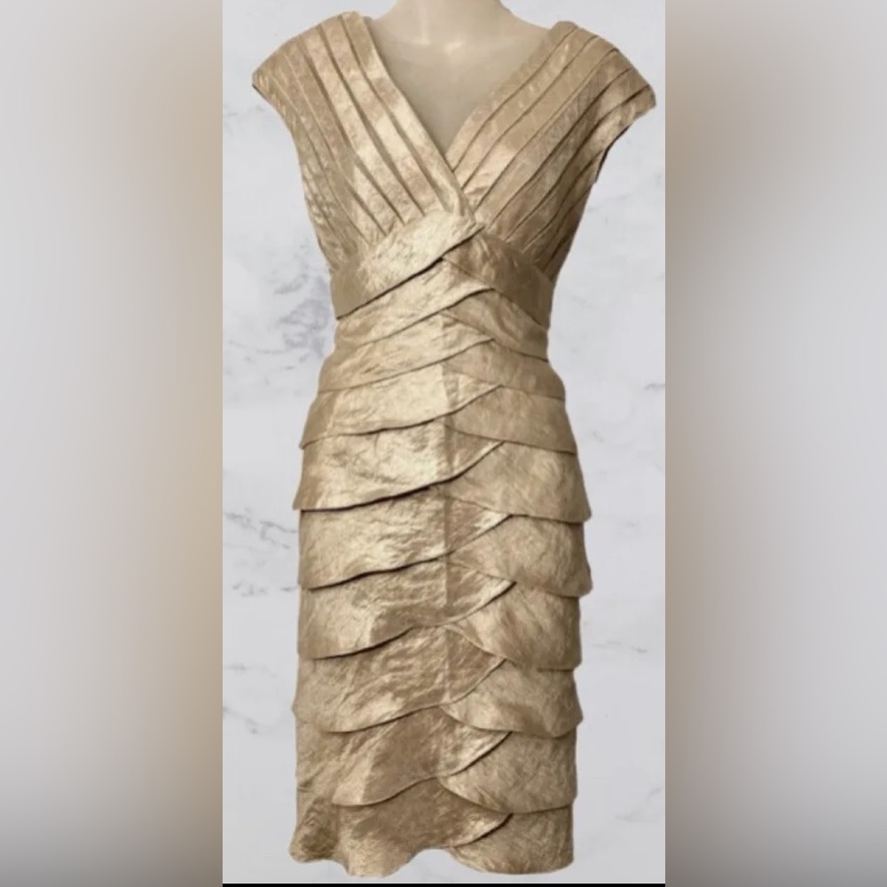 Cache’ Metallic Gold Tiered Evening Dress Size 6